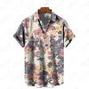 Camisas casuais masculinas com estampa de frutas havaianas, mangas curtas, padrão floral, roupas da moda, camisa solta de verão