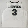 NCAA Purdue Boilermaker 3 C. Edwards College Baskeball maglie da uomo cucite colore nero maglia bianca