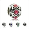 Charms Alloy Space Charm Bead Side Crystal Rhinestone Big Hole Fashion Women European Style For Pandora Armband 47 W2 Drop D DH3PL