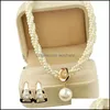 Boucles d'oreilles Collier Beautif Collier De Mariée Et Boucles D'oreilles Plaqué Or À La Main Twisted Cream Pearl Womens Gift Jewelry Sets 2 Sexyhanz Dhhbu