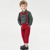 Specjalne okazje TOP I TODDLER ZE Zestaw Odzieży Chłopcy Zestaw jesień Zima Dzieci Formalne koszulę SSUSPENDER PANTY 2PCS Suit Kids Christmas 6977616