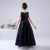 Sukienki dla dziewczynek Junior Druhna sukienka Czarna dziewczyny formalny konkurs Księżniczka Suknia Księżniczka Long Flower to Wedding Evening Party Elegancki 2022