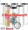 USA Warehouse Delivery 20oz Sublimation Tumblers with Straw Straight Stainless Steel Water Bottles Drinkware Double Insulated Cups Office Party Mugs