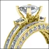 Bagues de bande Bagues de couple - Hommes Double rangée Zircon Acier inoxydable Femmes Or jaune 18 carats Rempli Blanc Saphir Diamant Bague 633 Q2 Dro Dhvsw