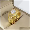 Met zijstenen mode goud wit kristal cz ring voor vrouwen heup hip hop fl engagement trouwring feestje sieraden drop deliv vipjewel dh8rd