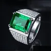 Solitaire Ring Natural Emerald Luxury Ring for Men 18K Platinum Plated Diamond Zircon Treasure Open Sier Rings Drop Delivery Vipjewel Dhcoh