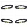 Bracelets de charme Mode Arrowhead Charms Black Lava Stone Perles Bracelet élastique Diffuseur d'huile essentielle Cordes à main Bijoux Drop Del Dhax8