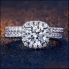 Wedding Rings Alloy Wedding Rings Classic Ring Set Women Men White Square Zircon Fashion Engagement Couple Jewelry Party Birthday Gif Dhgln