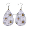 Dangle Chandelier Bohemia Design Daisy Printed Pu Leather Earrings For Women Girl Fashion Flower Dangle Drop Hook Ear Dhseller2010 Dhort