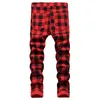 Herren Jeans Männer Rot Plaid Gedruckt Hosen Mode Schlanke Stretch Jeans Trendy Plus Größe Gerade Hosen 220831