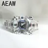 Solitaire Ring Alyanslar 3 Asscher Cut Lab Diamond Set Def Renk Mükemmel Eşleştirme Bant Kadınlar için Katı 14K Beyaz Altın 220829