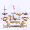 Выпечка инструментов Silver Gold 7-17pcs Ecloplate Metal Crystal Cake Set Display Свадебная вечеринка на день рождения Десерт Кекс Кекс Стэша