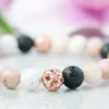 MG1563 Strand para mujer, pulsera difusora de aceites esenciales de ópalo rosa, cuentas de Lava de oro rosa, pulsera Mala para muñeca, joyería de amor calmante