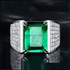 Solitaire Ring Natural Emerald Luxury Ring for Men 18K Platinum Plated Diamond Zircon Treasure Open Sier Rings Drop Delivery Vipjewel Dhcoh