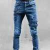 Męskie dżinsy Plus Men dżinsy chude boczne paski i zamki 3 kolory spodnie Doskonałe rozciąganie mężczyzn dżinsy spodnie 220831