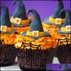 Outras festas de festas de festas 12pcs halloween cupcake wrapper copo hollow out bolo bolo spiderweb castelo decoração 2208 dhxld