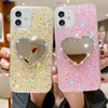 Glitter Ladies İPhone 14 Pro Max 13 12 11 XS XR 8 7 Luxruy Rhinestone Sequins için Makyaj Aynası ile Telefon Kılıfları Shockproof Anti Drop Cover Sequins