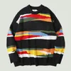 Sweaters voor heren oversized gebreide trui heren Harajuku vintage regenboog gestreepte patchwork jumper streetwear hiphop casual losse pullover unisex 220831