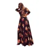 Повседневные платья Женщины цветочный принт длинный сексуальный v шея плиссированный самка ретро -ретро -макси Вестидос Элегантная вечеринка ROP S 5XL 220831