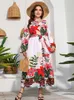 Plus Größe Kleider Sommer Für Frauen 2022 Langarm Floral Print 4xl 5xl Maxi Kleid Hohe Taille Elastische Kleidung