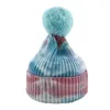 Berets Unisex Winter Ribbed Knit Beanie Hat With Detachable Fluffy Pom Gradient Tie-Dye Printed Cuffed Skull Ear Warmer