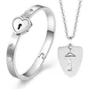 Necklace Earrings Set Couple Love Heart Lock Bracelets Bangle Key Pendant Jewelry Decoration Gift JL