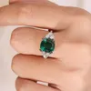 Anello solitario Fedi nuziali Oro bianco 14k Luxury Vintage 910mm Lab Pietra preziosa smeraldo colombiana Pietra laterale 220829