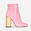 Leathe Boots Cowskin Pink 10cm براءة اختراع 2022 الكاحل الذهب Squae High High Shoes Matin Half Booties Round Toes Patten Catwalk Paty Wedding Siz 34-43 Mixed 815