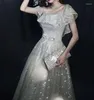 Party Dresses Silver Gold Prom Boat Neck Long Crystal Starry Sky Off The Shoulder A-Line Formal Celebrity Cocktail Gown 2022
