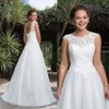 Abito da sposa a trapezio bianco in tulle lungo fino al pavimento Abiti da sposa con scollo in pizzo gioiello 2022 Novità