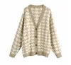 Sweter damski dzianin luksusowy kontrast design kontrast wzór korony v szyja guziki długie rękawy Sweter