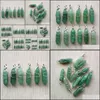 Charms Sier Color Wire Wrapped Green Aventurine Pillar Charms Hexagon Pendum Pendant Healing Crystal Stone Hangings Fashion Jewelry M Dhtvu