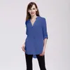 Polos pour femmes col en V grande taille ample à manches longues chemise décontractée dame OL Style hauts femme vêtements Blusas femmes classique en mousseline de soie Blouse