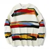 Sweaters voor heren oversized gebreide trui heren Harajuku vintage regenboog gestreepte patchwork jumper streetwear hiphop casual losse pullover unisex 220831