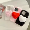 Étuis d'amour de coeur 3D pour iPhone 15 Plus 14 Pro Max 13 12 11 XR XS X 8 7 6 mode lapin véritable cheveux belle fourrure moelleuse filles doux TPU support mignon couvre téléphone portable peau arrière