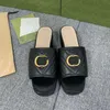 Metal Double Letter Slippers Leather Home Shoes 5 Colors Women Casual High Heels Sandals without Box