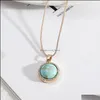 Pendentif Colliers Femmes Collier 17Mm Rond Lapis Lazi Perle Turquoise Rose Pierre Naturelle Quartz Pendentif Or Serpent Chai Dhseller2010 Dhi4M