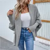 Damen-Strick-Cardigan, übergroß, vorne offen, Fledermausflügel, grob gestrickt, Wickel-Cardigan