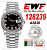 EWF Day Date 128239 A2836 Montre Unisexe Automatique Homme Femme 36 Lunette Cannelée Cadran Diamants Noirs Bracelet Présidentiel Même Carte Série Super Edition Puretime SS-A1