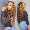 Highlight Wig Deep Curly P4 / 27 Perruque de couleur piano 13x4 Lace Transparent Front Frontal Wigs Wave Natural Hairline Noeuds blanchis 150% Densité