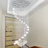 Lampes suspendues Double cage d'escalier tournant bâtiment étage intermédiaire cristal luxe villa loft salon creux long grand lustre