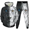 Herrspår 2022 3D Tryckt Timberwolves Hip-Hop Hoodie Suit Men's Casual Sweatshirt Sweatpants Sportwear Fashion