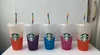 Starbucks Denizkızı Tanrıça 24oz 710ml Plastik Kupalar Tumbler Yeniden Kullanılabilir Açık İçme Düz Alt Sütun Şekli Kapak Saman Kupası