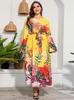Plus -Size -Kleider Sommer für Frauen 2022 Langarm Blumendruck 4xl 5xl Maxi Kleid hohe Taille Elastizität Kleidung