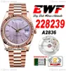 EWF DAG DATUM 228235 A2836 Automatisk herrklocka 40 Rose Gold Fluted Pink Textured Stick Dial Presidential Armband Samma seriekort Super Edition Puretime G7