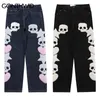 Męskie dżinsy Hip Hop Pants Streetwear Vintage Hafted Skull Star Baggy Denim HARAJUU Casual Spoders Black Blue 220831