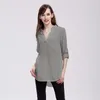 Polos pour femmes col en V grande taille ample à manches longues chemise décontractée dame OL Style hauts femme vêtements Blusas femmes classique en mousseline de soie Blouse