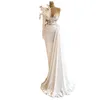 Mermaid Prom Elegant Dresses One Shoulder Long Sleeve Feathers Appliques Beading Women Evening Pageant Gowns Custom Made