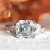 Bague Solitaire Alliances Asscher Cut 14k Or Blanc 3ctw DF Engagement Lab Grown Diamond Halo Ring Test Positif 220829