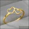 Trouwringen Wedding Ringen Dubbel hart voor vrouwen mannen Goud roestvrij staal verstelbare vingerring esthetische sieraden Bague 3604 Q2 Dr Dhmua